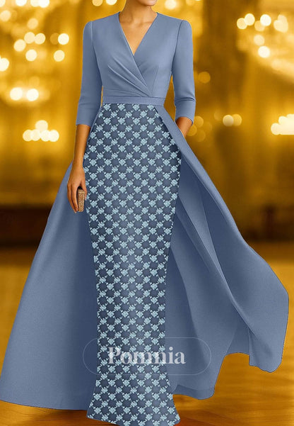 Elegant Glittering Sparkle Length Sleeve V Neck Formal Dress