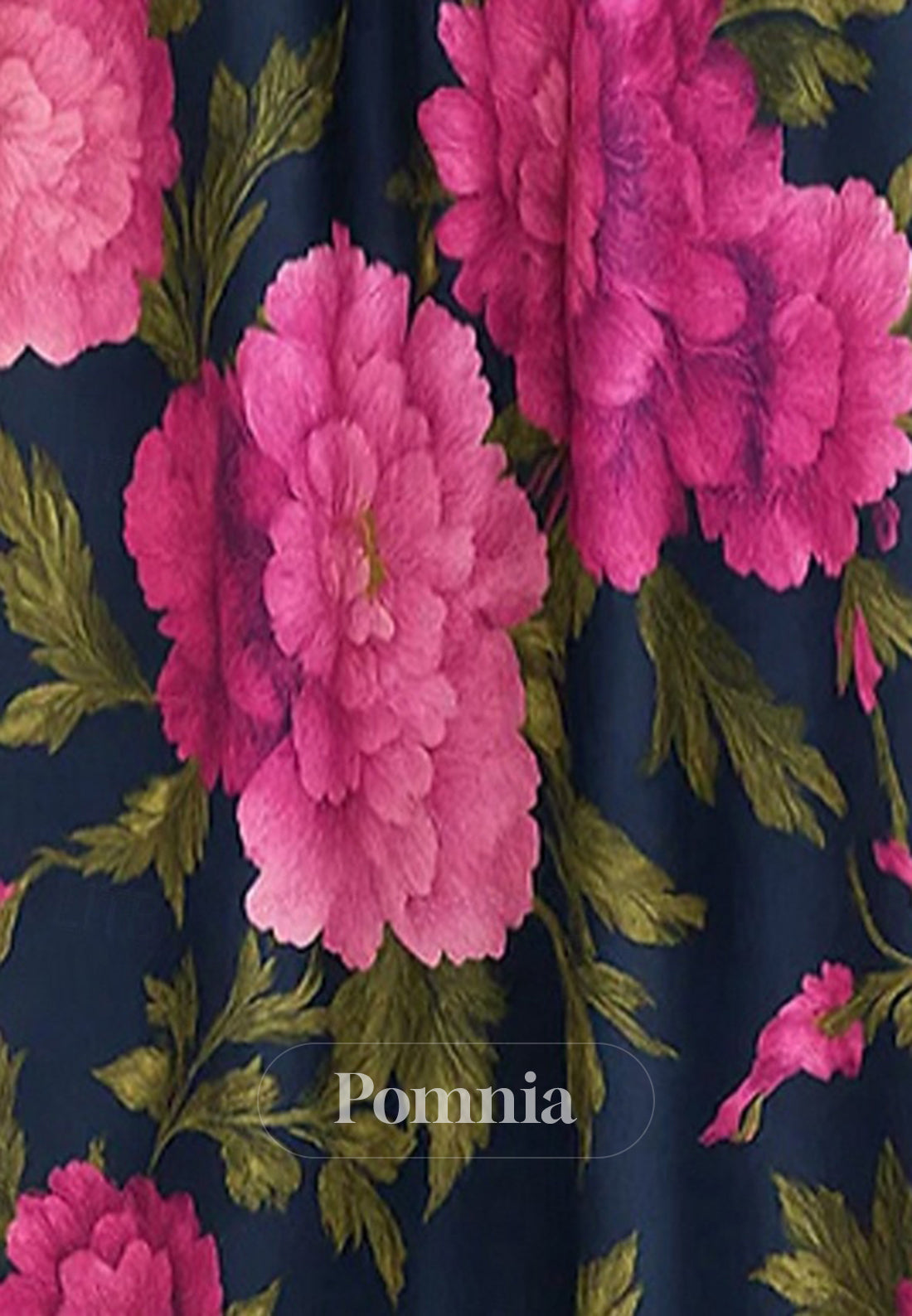 Elegant A-Line Floral Print  V-Neck Pocket Satin Mother of the Bride Dress