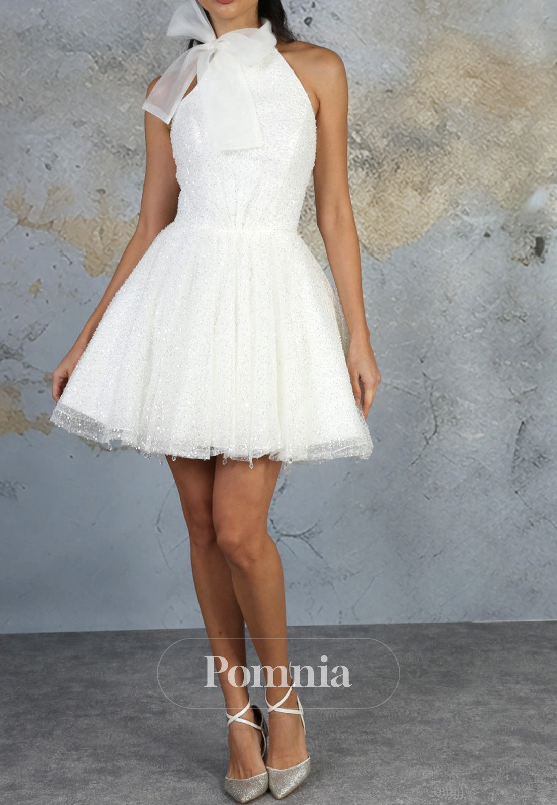 A-Line Halter Sleeveless Empire-Waist Short Wedding Dress