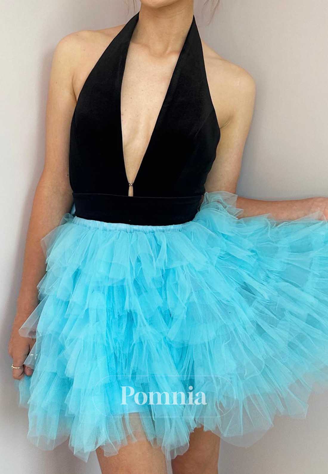 A-Line Halter Sleevelss Ruffles Homecoming Dress