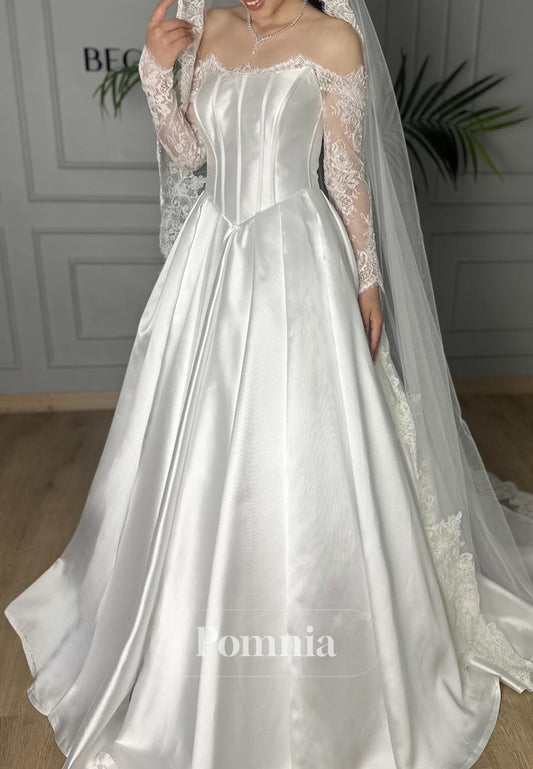 A-Line Long Sleeves Off-Shoulder Empire-Waist Wedding Dress