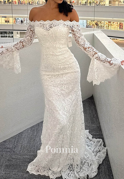 A-Line Long Sleeves Off-Shoulder Lace Wedding Dress