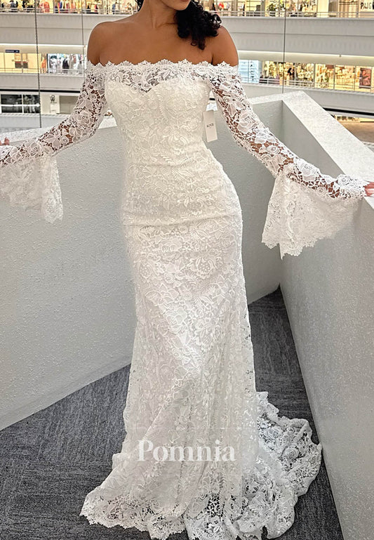 A-Line Long Sleeves Off-Shoulder Lace Wedding Dress