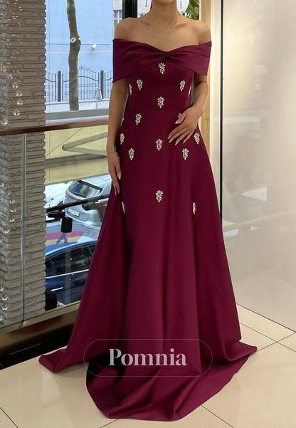 A-Line Off-Shoulder Sleeveless Beads Evening Dress