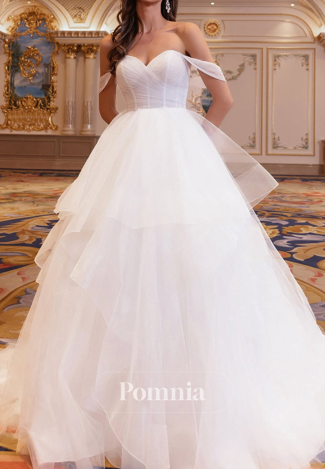 A-Line Off-Shoulder Sleeves Ruffles Lace Wedding Dress