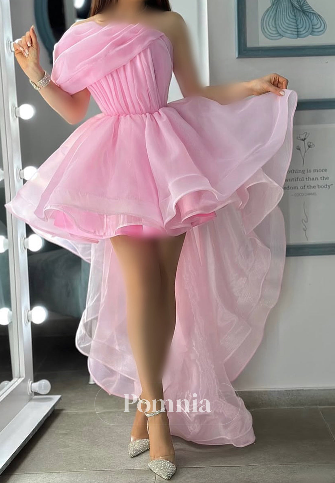 A-Line One Shoulder Ruched Empire-Waist Homecoming Dress