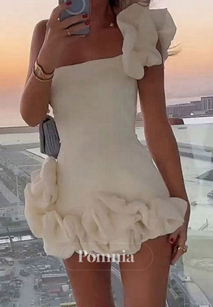 A-Line One Shoulder Sleeveless Floral Appliques Homecoming Dress