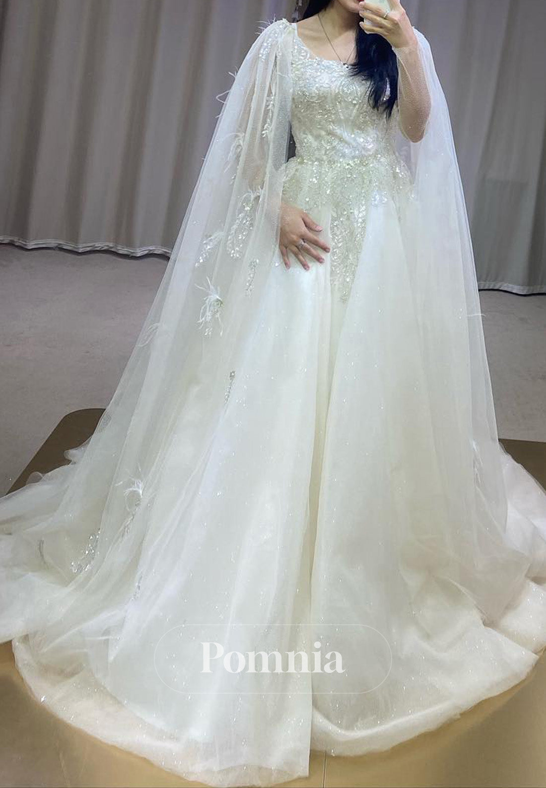 A-Line Scoop Cape Empire-Waist Wedding Dress