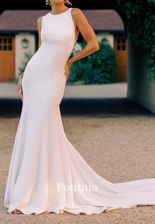 A-Line Scoop Sleeveless Backless Mermaid Wedding Dress