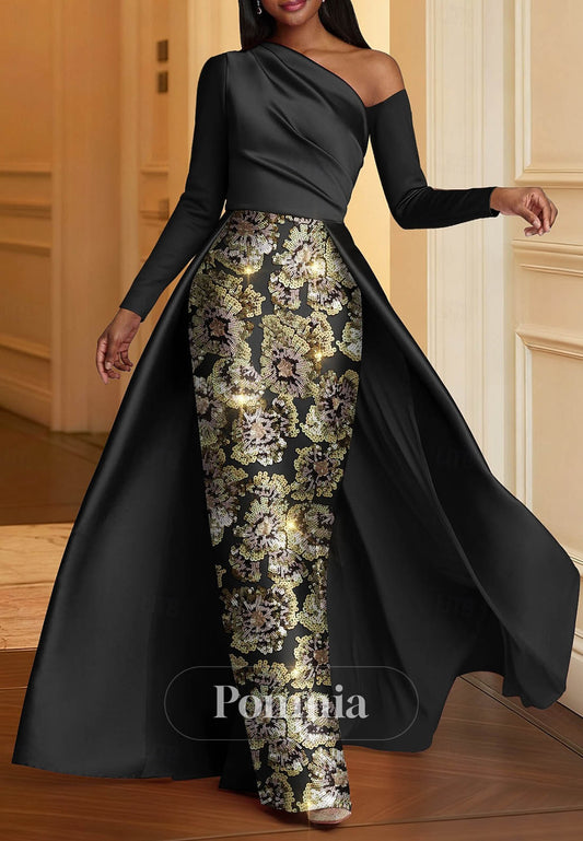 Overskirt Glittering Celebrity Style Long Sleeve Formal Dress