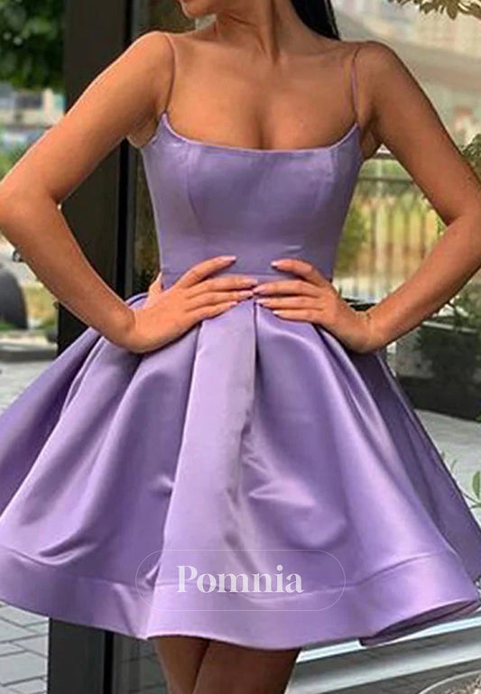 A-Line Scoop Short Lilac Satin Homecoming Dress