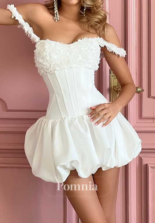 A-Line Sleeveless Floral Appliques Short Wedding Dress