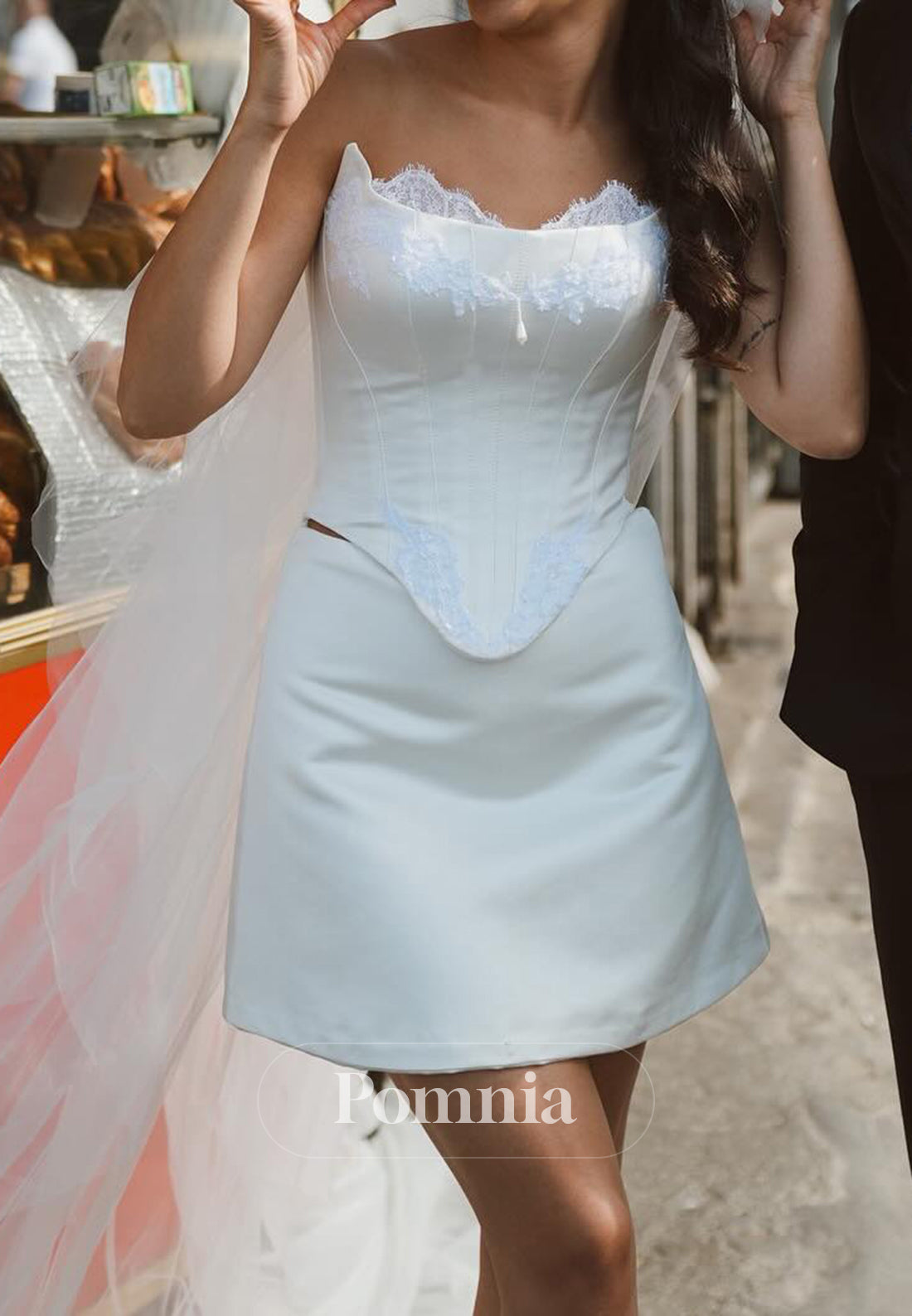 A-Line Sleeveless Strapless Corset Short Wedding Dress