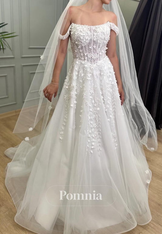 A-Line Sleeveless Strapless Corset Tulle Lace Wedding Dress