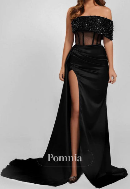 A-Line Sleeveless Strapless Corset Tulle Prom Dress