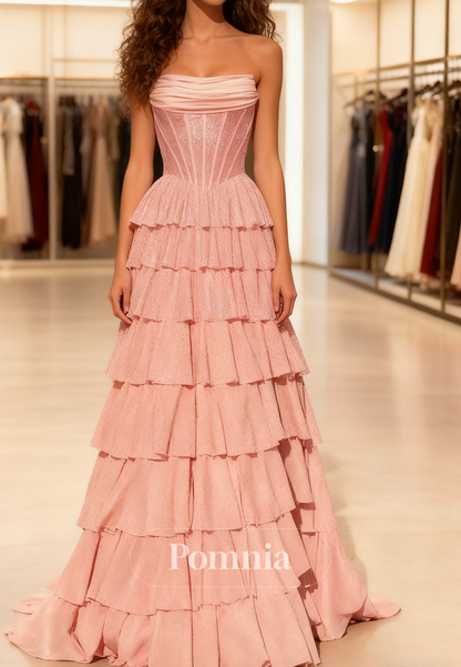 A-Line Sleeveless Strapless Ruffles A-Line Prom Dress