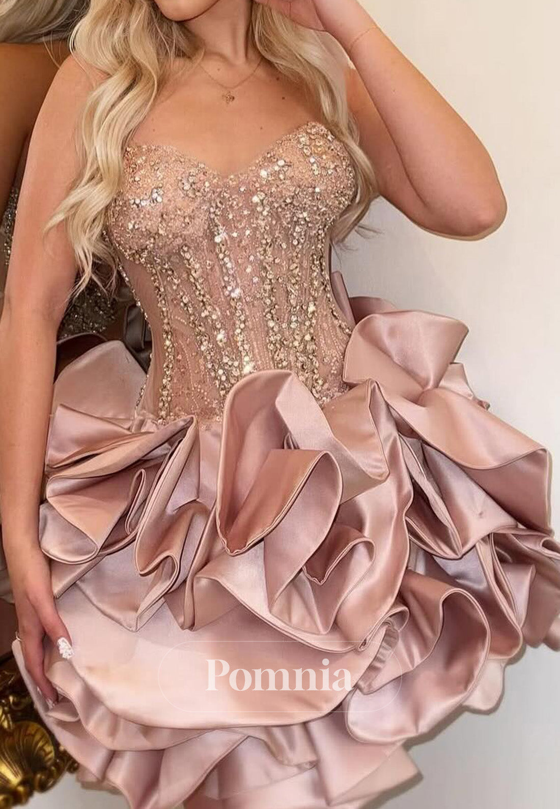 A-Line Sleeveless Strapless Ruffles Short Homecoming Dress