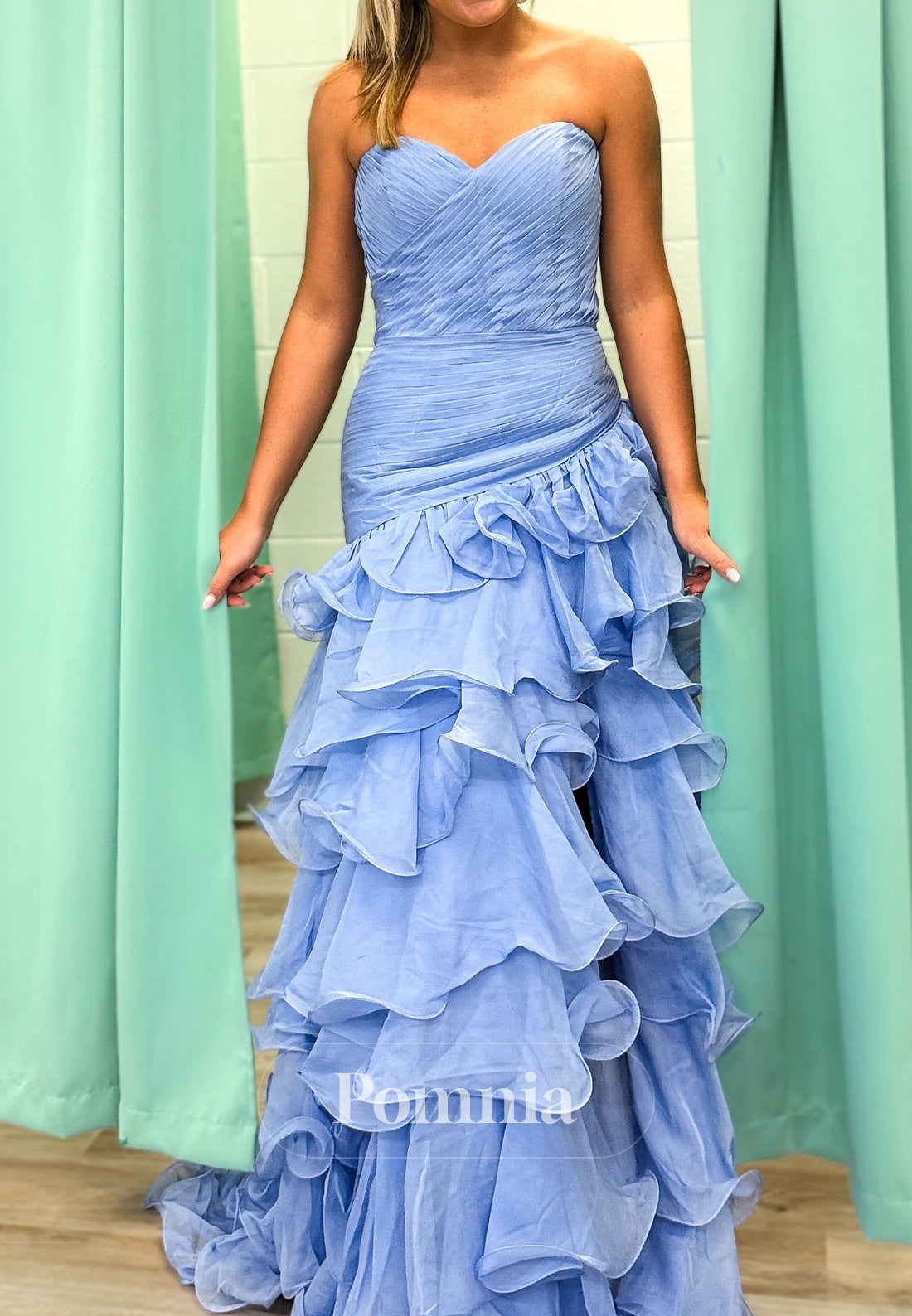 A-Line Sleeveless Strapless Ruffles Slit Prom Dress