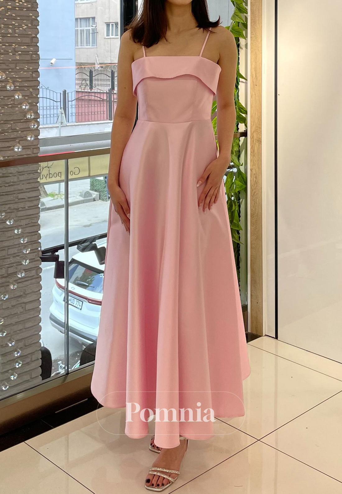 A-Line Spaghetti Straps Scoop Empire-Waist Semi-Formal Dress