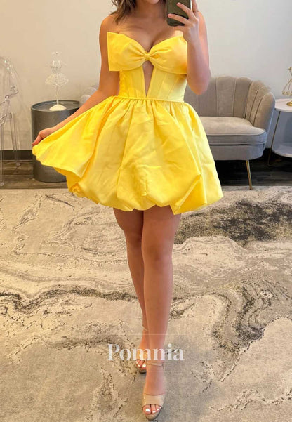 A-Line Strapless Sleeveless Bowknot Corset Homecoming Dress