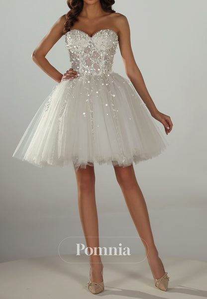 A-Line Strapless Sleeveless Corset Tulle Lace Wedding Dress