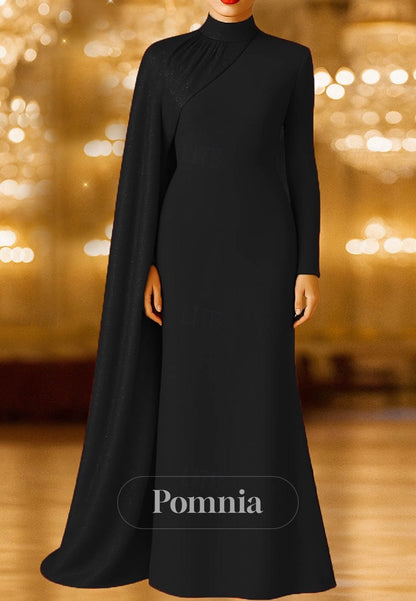 A-Line Sweep Brush Train Ball Gown with Cape Evening Gown