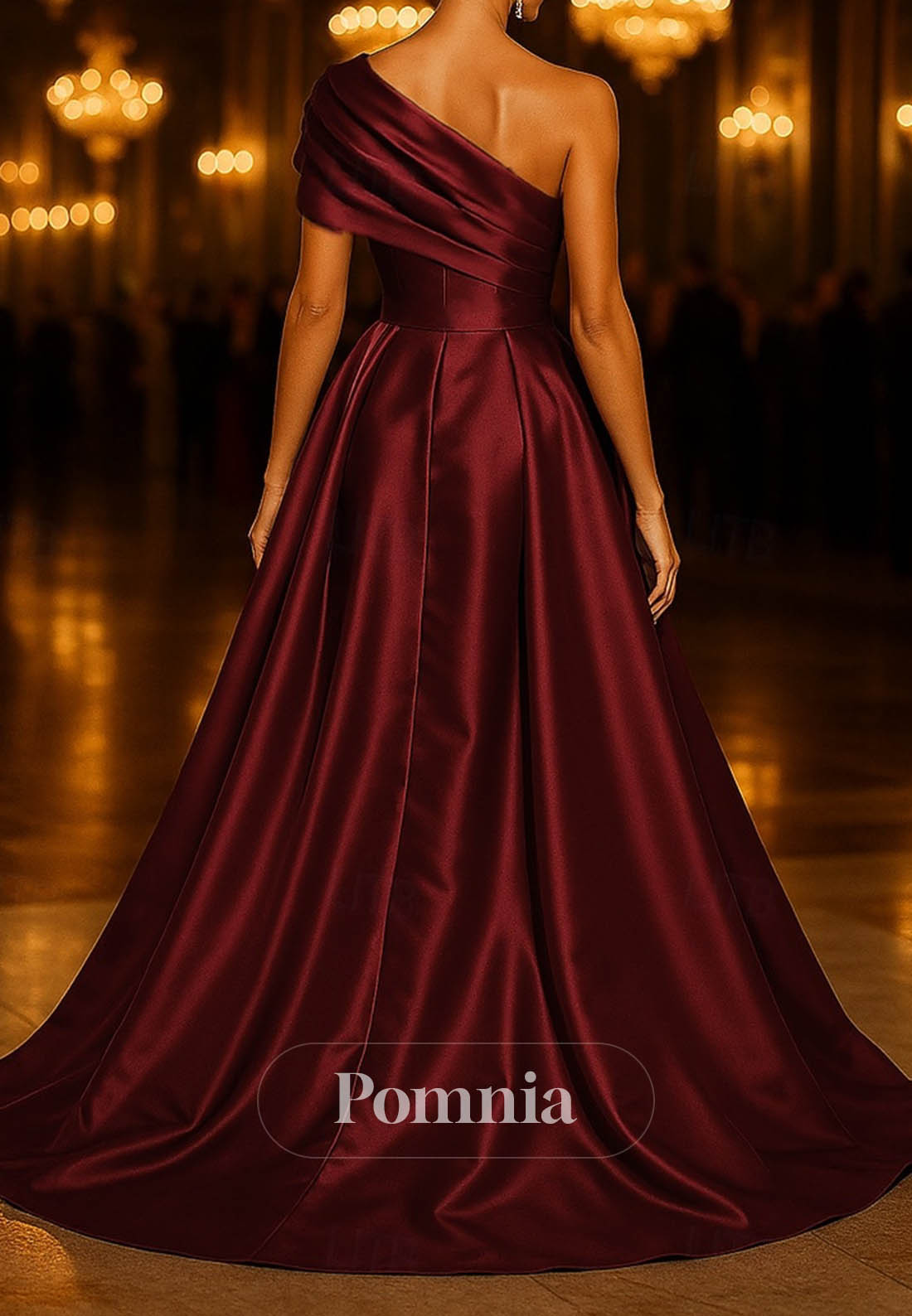 A-Line Sweep Train Evening Gown One Shoulder Formal Dress