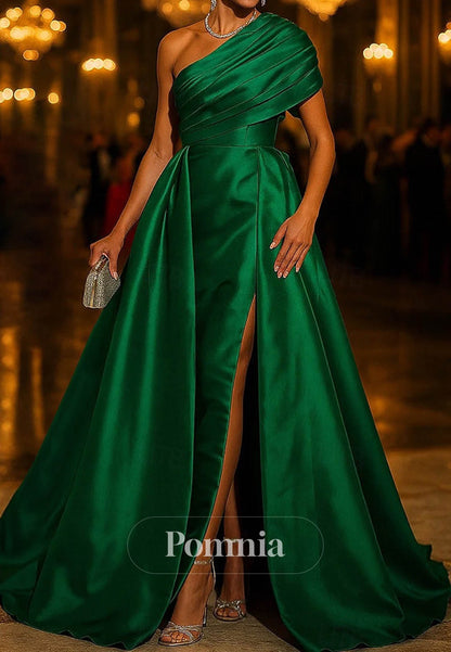 A-Line Sweep Train Evening Gown One Shoulder Formal Dress