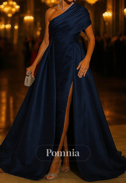 A-Line Sweep Train Evening Gown One Shoulder Formal Dress