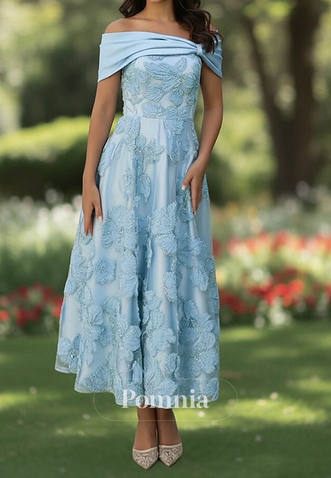 A-Line Tea Length Cocktail Dresses Evening Gown