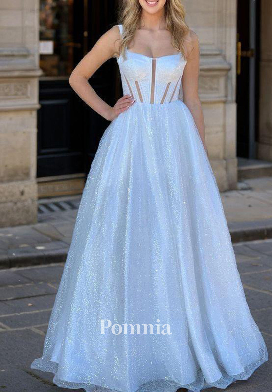 A-Line_Princess Straps Sleeveless Sweep_Brush Train Corset Dresses