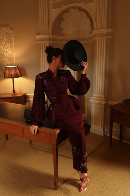 Simple Suit Plum Long Sleeves Evening Dress
