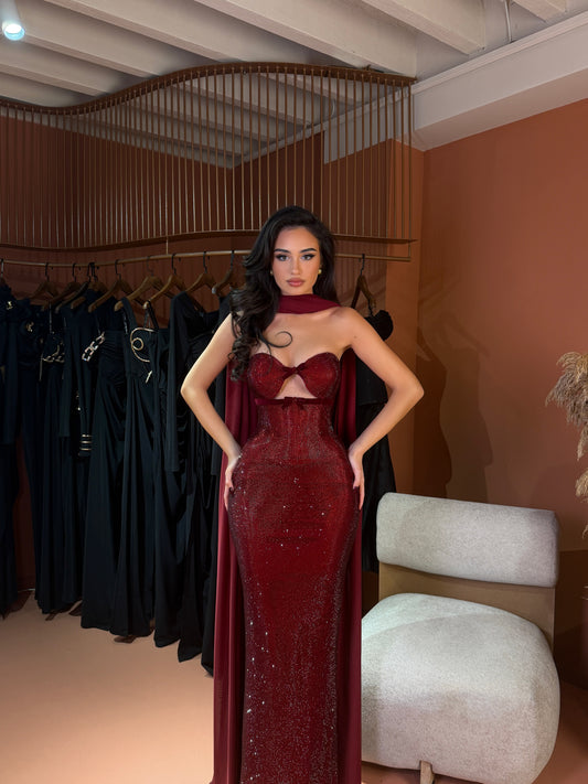 Crystal Cutout Gown with Cape