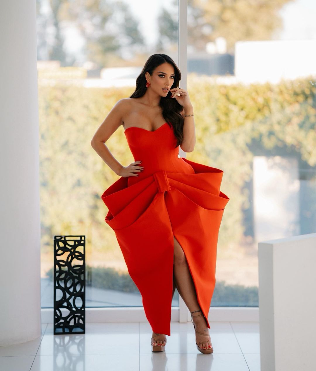 Red Sleeveless Sweetheart Slit Midi Prom Dress