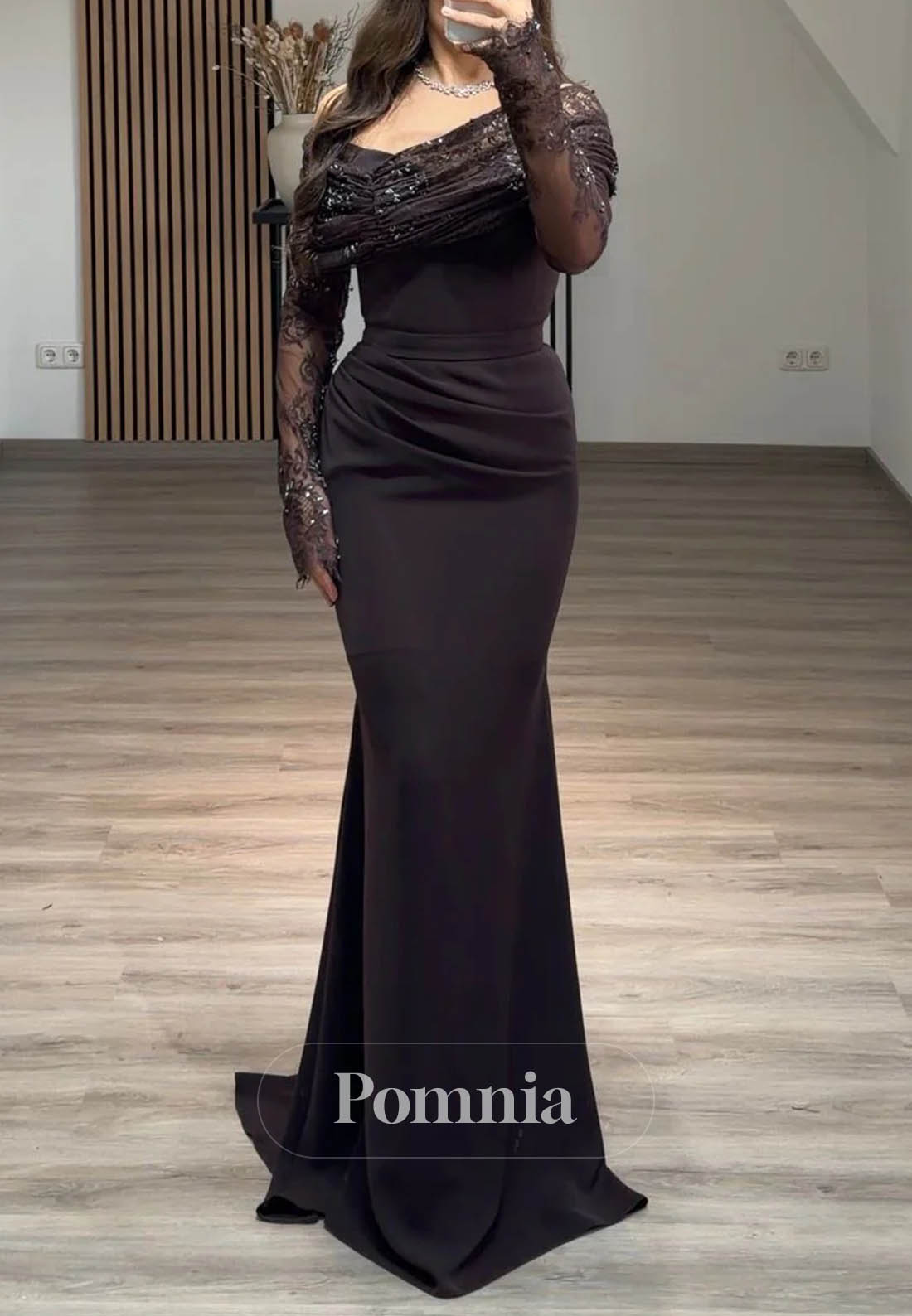 Simple Long Sleeves Scoop Ruched Empire-Waist Evening Dress