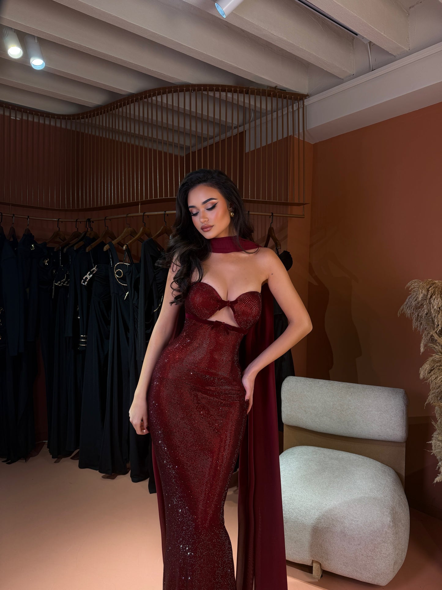 Crystal Cutout Gown with Cape