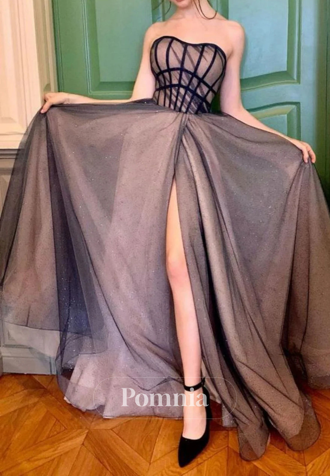 A Line Sweetheart Pink Grey Long Prom Dress Party Dress