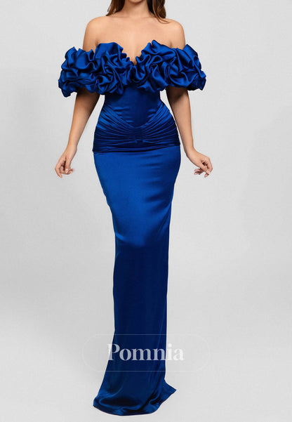 Simple Sleeveless Off-Shoulder Corset Satin Prom Dress