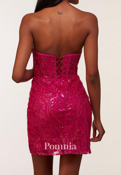 Sleeveless Strapless Sequins Corset Homecoming Dress
