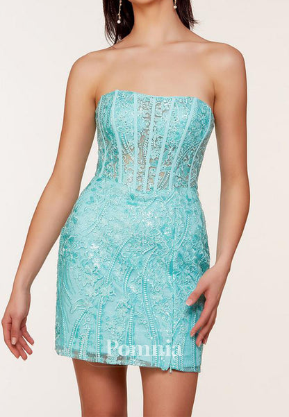 Sleeveless Strapless Sequins Corset Homecoming Dress