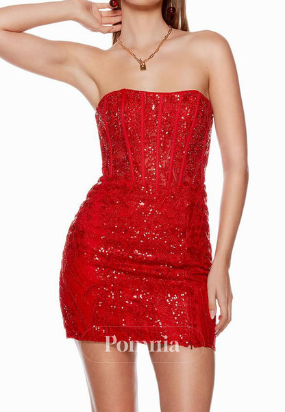 Sleeveless Strapless Sequins Corset Homecoming Dress