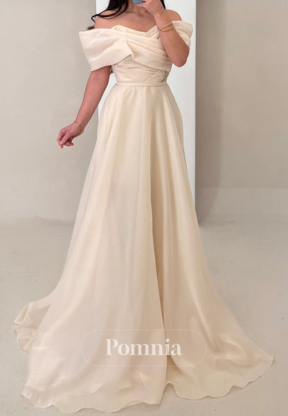 A-Line Evening Gown Off-Shoulder Pleated Formal Dress