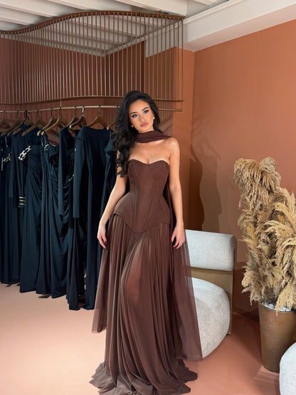 A-Line Corset Gown with Draped Chiffon Evening Dress