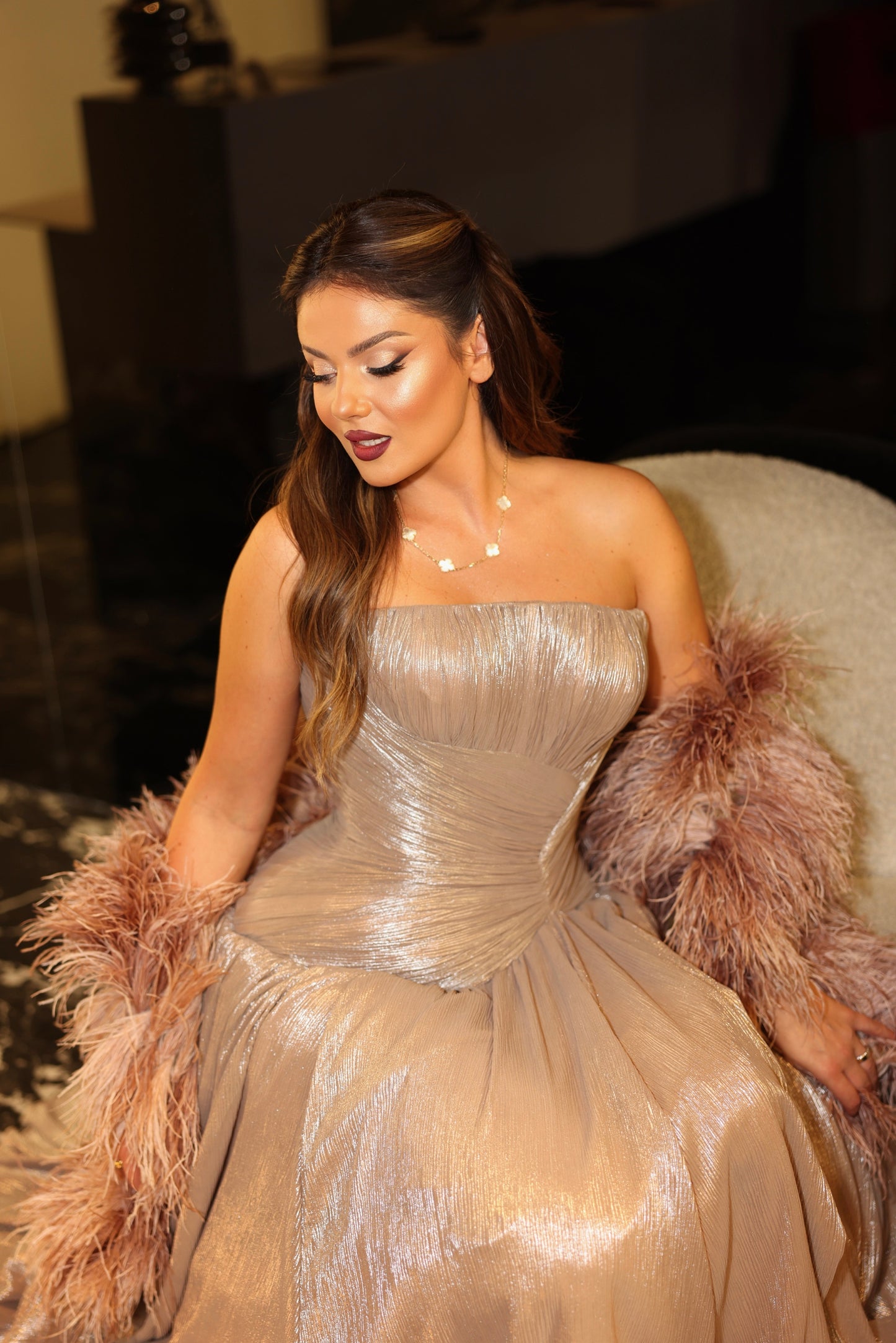 A-Line Metallic strapless gown