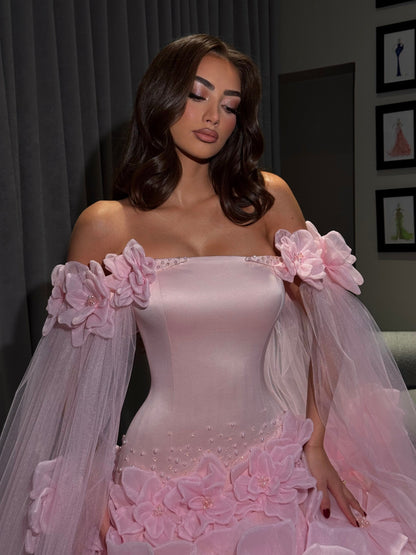 Elegant A-Line 3D Floral Tulle Ball Gown