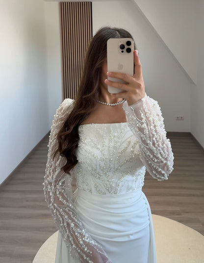 Elegant Long Sleeves Suit Collar Empire-Waist Evening Dress