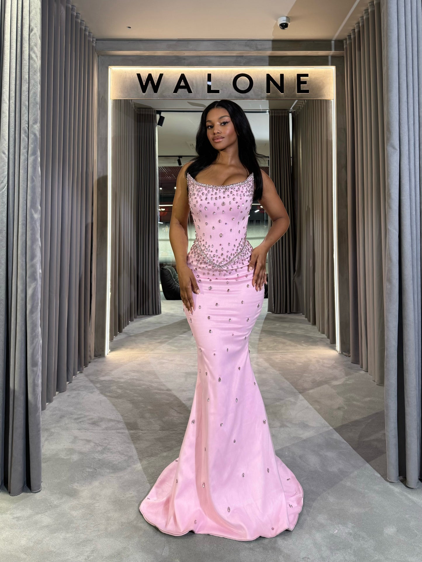 Fitted Pink Dress with Sparkling Crystal Accents