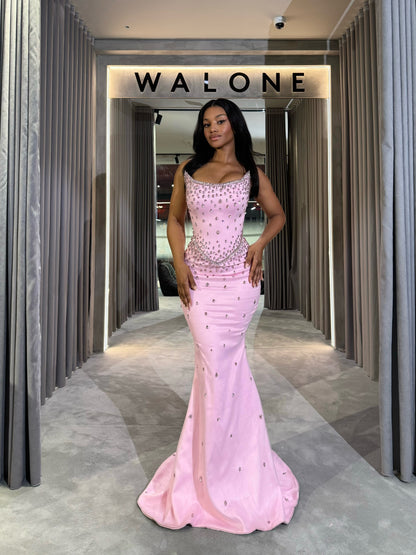 Fitted Pink Dress with Sparkling Crystal Accents