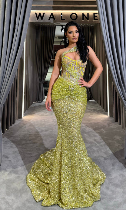 Asymmetrical one shoulder sequin mermaid gown