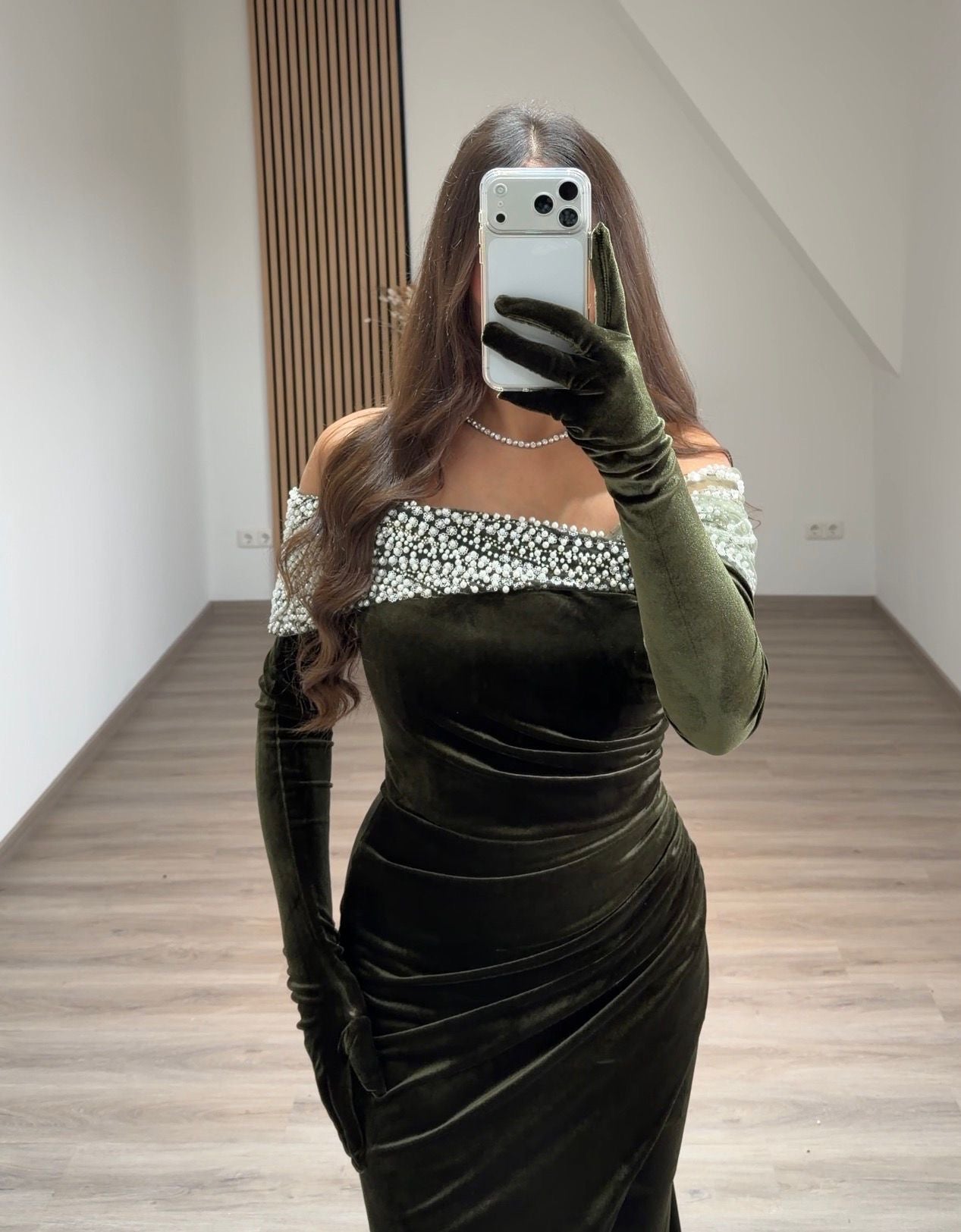 Satin Square Neck Long Sleeves Formal Dress with Sash